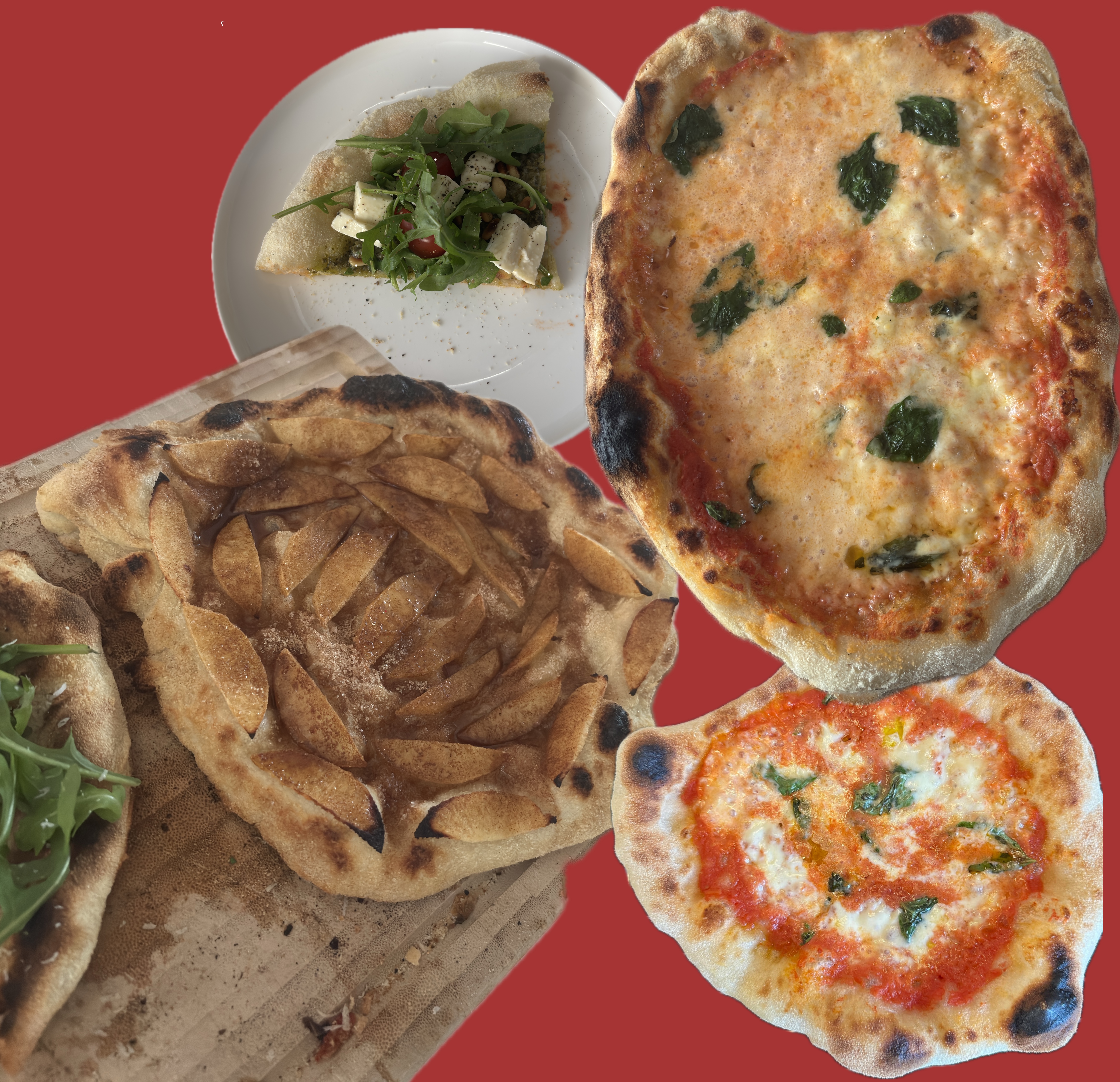 collage of pizzas made